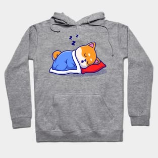 Cute Shiba Inu Dog Sleeping With Pillow And Blanket Cartoon Hoodie